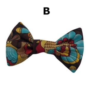 Colorful patterned bowtie with letter B above.