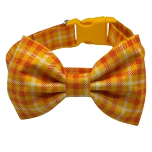 Orange plaid bow tie collar for pets.