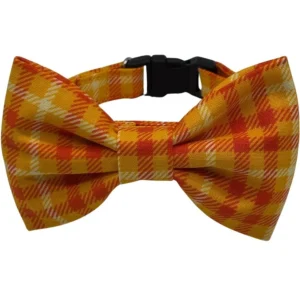 Orange plaid bowtie collar for pets