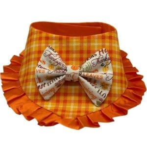 Orange plaid Thanksgiving pet bandana with bow.