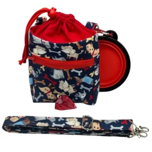 Dog-themed bag and collapsible bowl set.