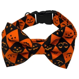 Pumpkin-patterned Halloween bow tie collar
