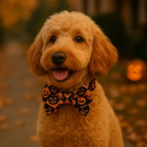 Dog wearing Halloween bow tie