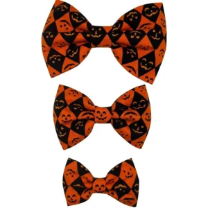 Halloween-themed bow ties with jack-o'-lantern pattern.