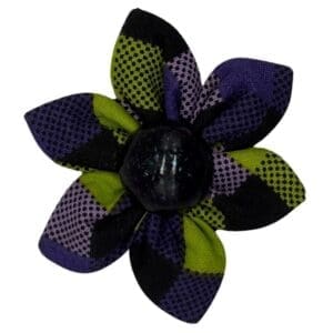 Purple and green checkered fabric flower pin