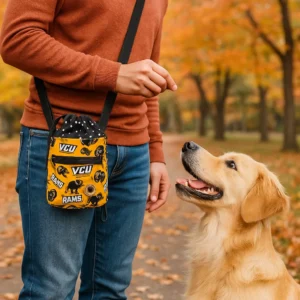 Person training dog in autumn park