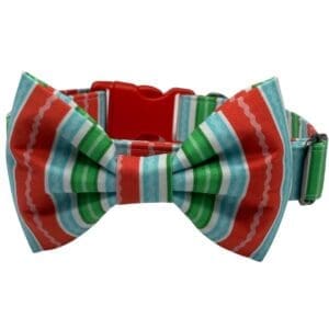 Colorful striped dog bow tie collar