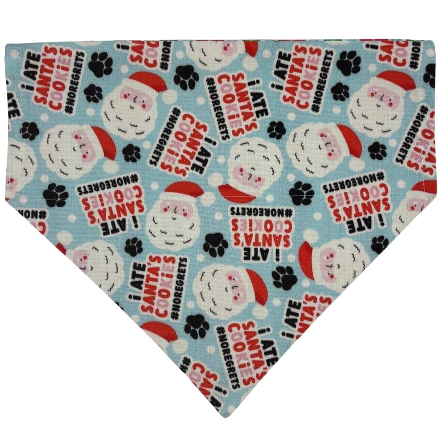 Santa-themed dog bandana with playful design.
