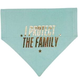 Teal bandana with 'I Protect The Family' message.