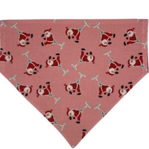 Pink bandana with Santa Claus and martini glass pattern.