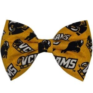Yellow bow tie with rams logo pattern.