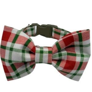 Plaid red and green dog bow tie collar.