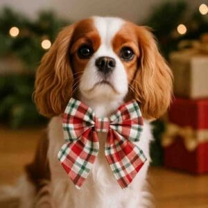 Cavalier King Charles Spaniel with festive bowtie