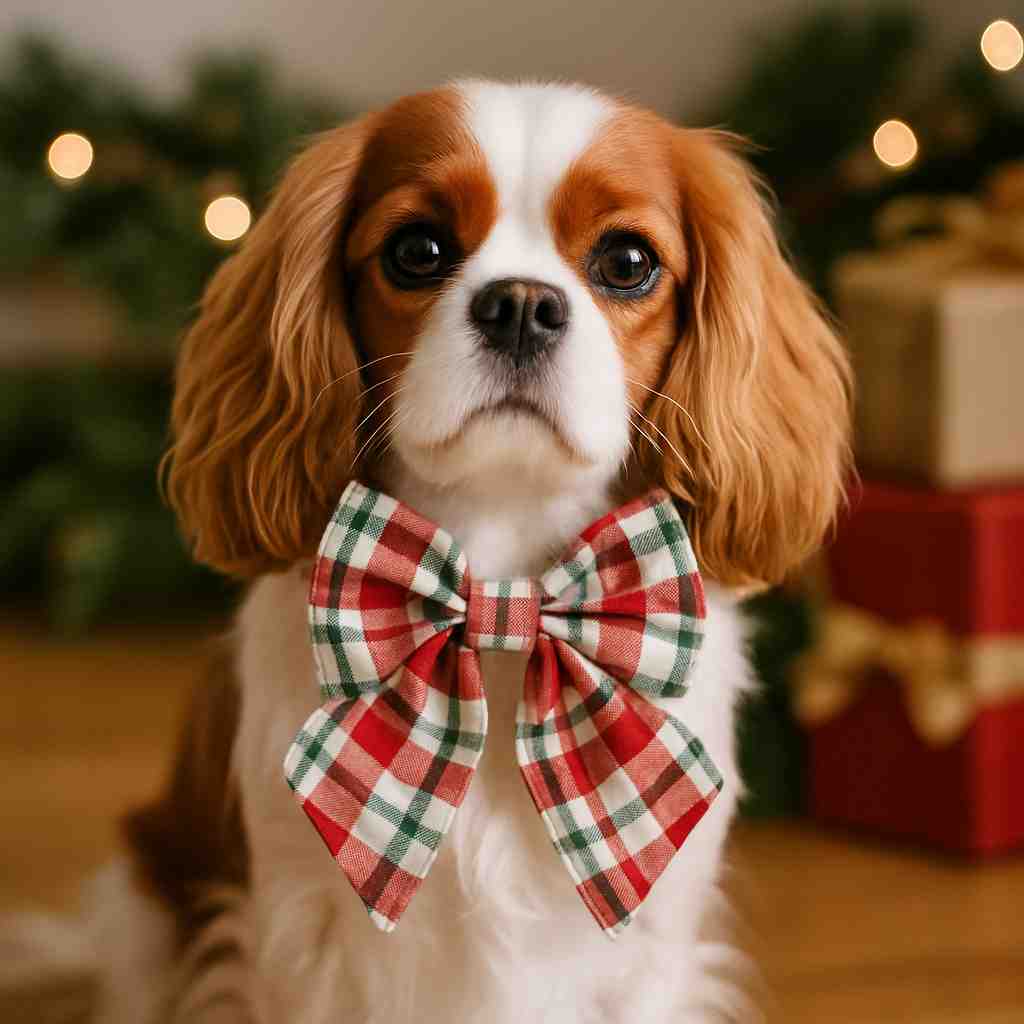 Cavalier King Charles Spaniel with festive bowtie