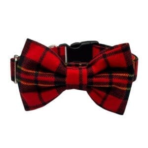 Red plaid bow tie collar for pets.