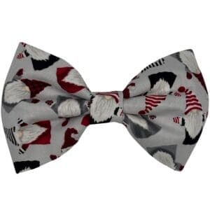 Festive bow tie with gnome pattern.