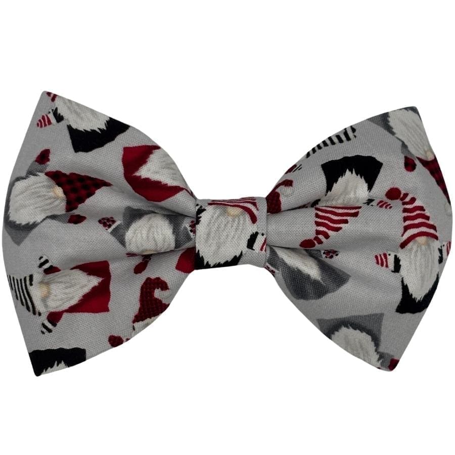 Festive bow tie with gnome pattern.