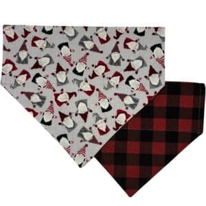 Patterned bandanas with gnomes and plaid design.