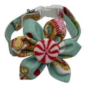 Colorful dog collar with fabric flower and button