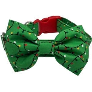 Green dog collar with bow tie and lights