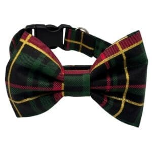 Plaid bow tie with gold accents