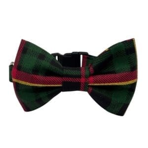 Green and red plaid dog bow tie collar.