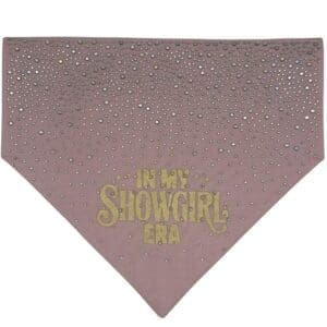 Pink studded bandana with 'In My Showgirl Era' text.