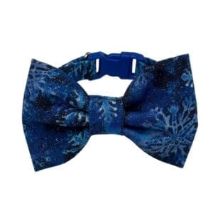 Blue snowflake-patterned bow tie collar