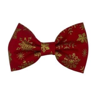 Red bow tie with gold snowflakes design