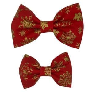 Red bow ties with gold snowflake pattern