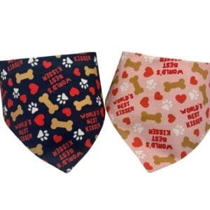Dog bandanas with paw prints and hearts pattern.