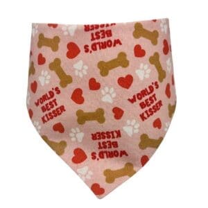 Dog bandana with hearts, bones, and paw prints.