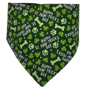 St. Paw-trick's dog bandana with clovers and bones.
